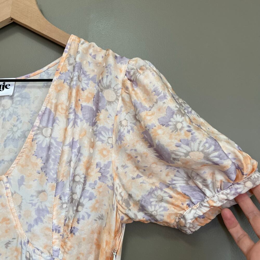 Rouje Linette Dress in Peach FR34 (XS) Pastel Pink Cream Blue Satin Maxi French - Picture 14 of 16